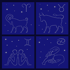 Image showing Four Zodiac signs: Aries, Taurus, Gemini, Cancer