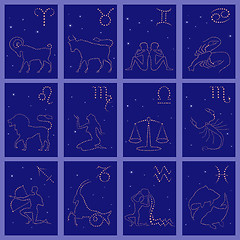 Image showing Twelve black silhouettes of Zodiac signs