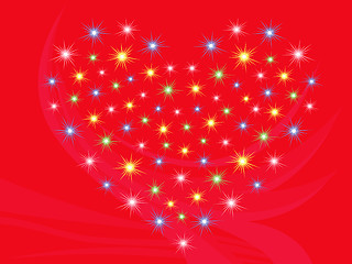 Image showing Heart with stars on red background