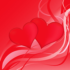 Image showing Two red hearts on a red abstract background