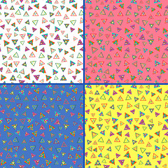 Image showing Four seamless vector patterns with colorful triangles