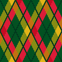 Image showing Rhombic tartan green and red fabric seamless texture