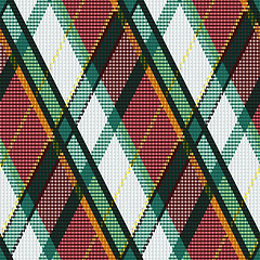 Image showing Rhombic tartan green, white and brown fabric seamless texture 