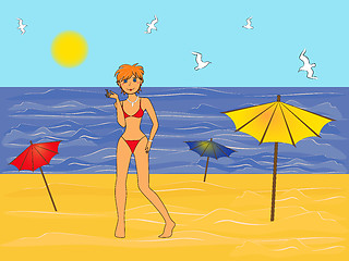 Image showing Girl in a bikini on the sea beach