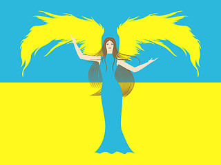 Image showing Female angel against the flag of Ukraine