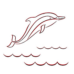 Image showing Contour of a dolphin in red and black colors