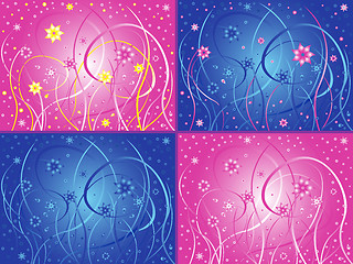 Image showing Abstract floral artwork in four different color variants