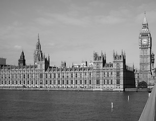 Image showing Black and white Houses of Parliament in London