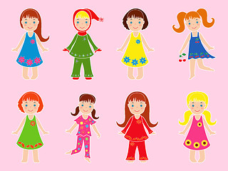 Image showing Eight small girls in various garments