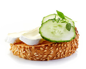 Image showing toasted bread with brie and cucumber