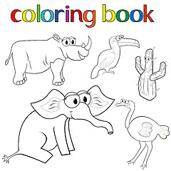 Image showing Set of animals and cactus for coloring book