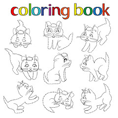 Image showing Set of nine playful kittens for coloring book 