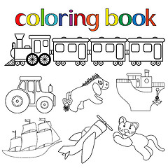 Image showing Set of different toys for coloring book