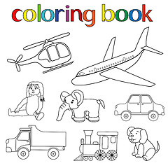Image showing Set of various toys for coloring book