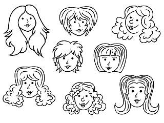 Image showing Set of eight cartoon women contour faces