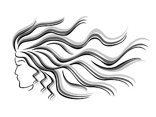 Image showing Female silhouette head with flowing hair