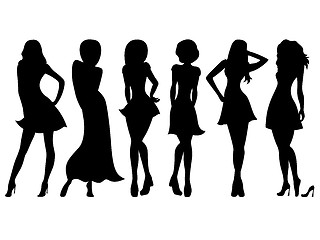 Image showing Six slim attractive women silhouettes 
