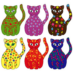 Image showing Set of six stylized cats