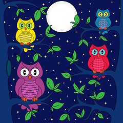 Image showing Owls in a moonlit night