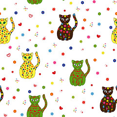 Image showing Seamless vector illustration with different stylized cats