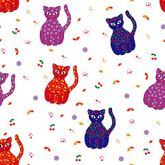 Image showing Seamless vector illustration with various stylized cats