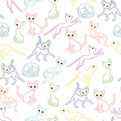 Image showing Seamless vector illustration with colorful cat contours