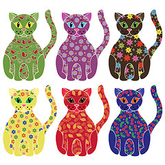 Image showing Set of six colorful funny cats over white