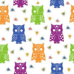 Image showing Colourful owl and stars seamless pattern