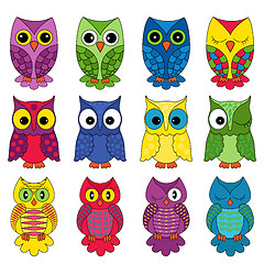 Image showing Set of sixteen owls