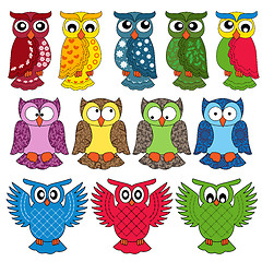 Image showing Set of eleven owls
