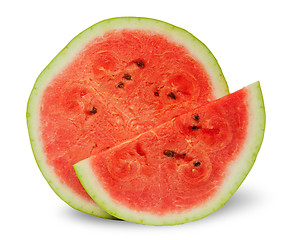 Image showing Two different slices of ripe watermelon standing next