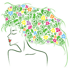 Image showing Female contour with colourful floral elements