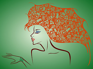 Image showing Female contour with floral elements over green