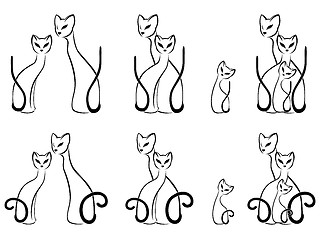 Image showing Set of contour sketches of cat families