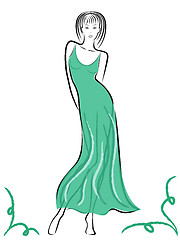 Image showing Graceful lady in turquoise gown