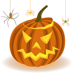Image showing Halloween pumpkin and spiders on the web