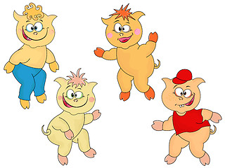 Image showing Four funny cartoon piglets