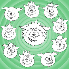 Image showing Funny cartoon piglet faces around big pig face