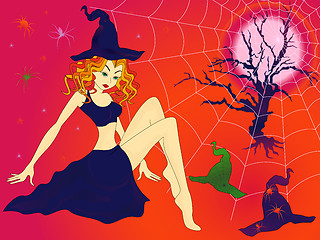 Image showing Halloween girl in sinister moonlight night