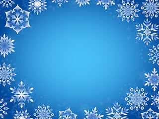 Image showing Greeting card with azure snowflakes