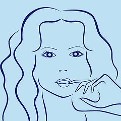 Image showing Female laconic characters head outline in blue