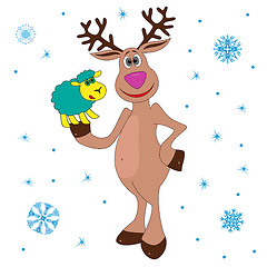 Image showing Christmas Reindeer holding a little sheep