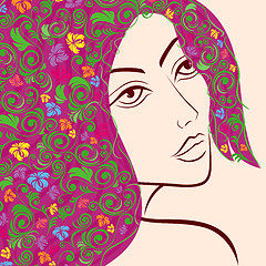 Image showing Women head with floral hair