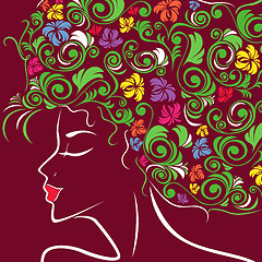 Image showing Women head profile with floral hair