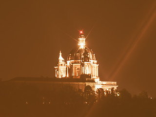 Image showing Retro looking Basilica di Superga at night in Turin