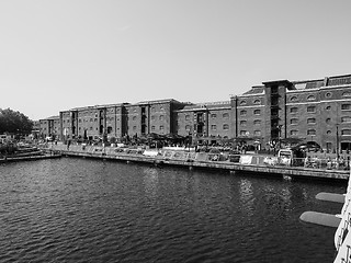 Image showing Black and white West India Quay in London