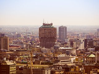 Image showing Retro look Milan aerial view