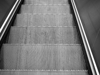 Image showing Black and white Escalator stair