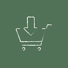 Image showing Online shopping cart icon drawn in chalk.