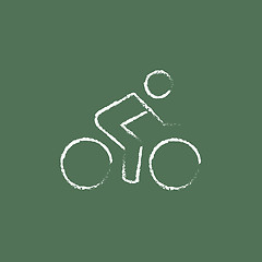 Image showing Sports bike and cyclist icon drawn in chalk.